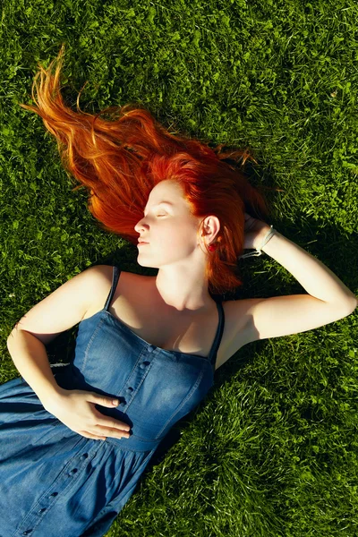 Sleeping redhead girl — Stock Photo, Image