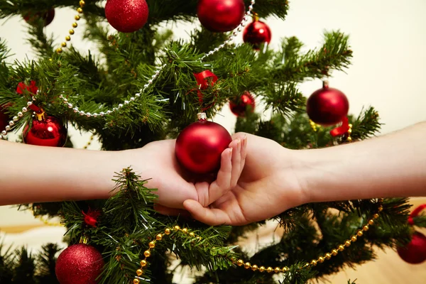 Den Weihnachtsbaum schmücken — Stockfoto