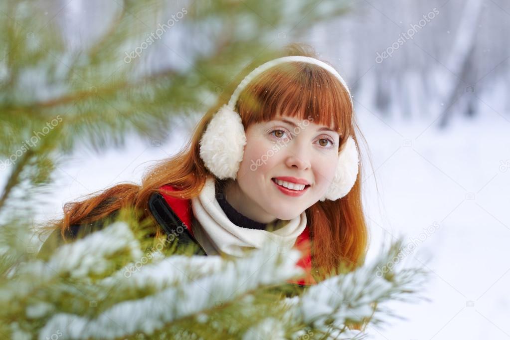 Redhead winter woman