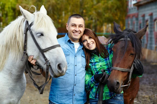 Couple with horses — Stock Photo, Image