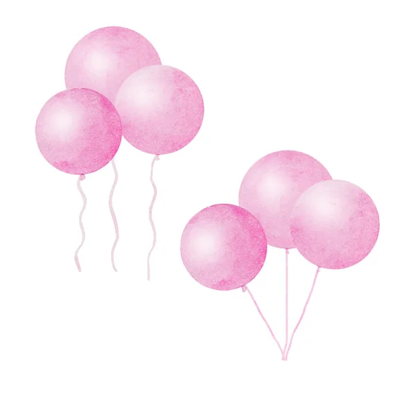 Roze ballonnen geïsoleerd. Abstract aquarel illustratie uit de vrije hand voor ansichtkaart, uitnodiging, banner — Stockfoto