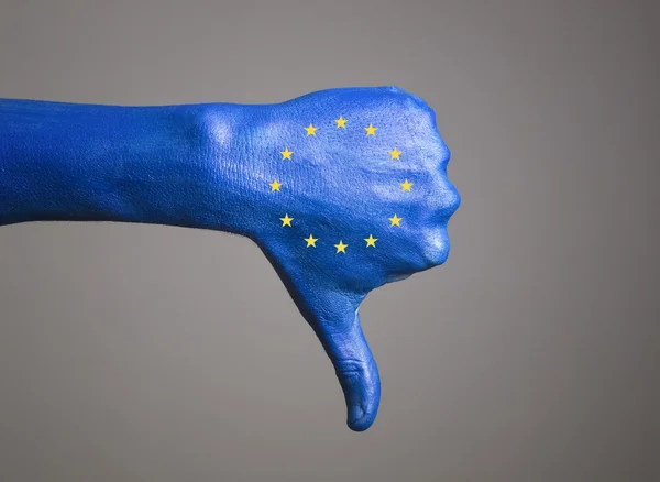 Hand painted flag European Community and expressing negativity — Stock Photo, Image