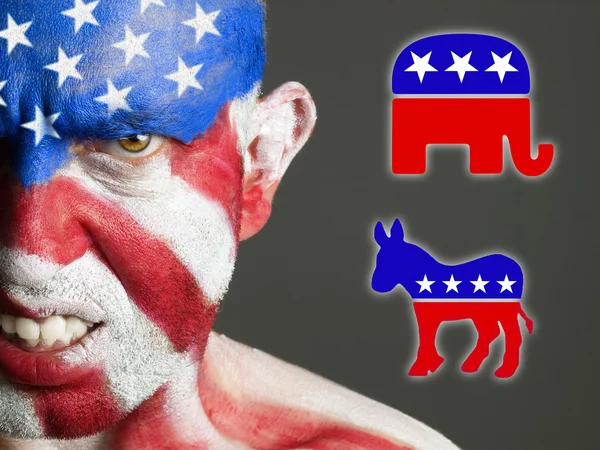 フラグ eeuu に直面して共和党と民主党の記号 — ストック写真
