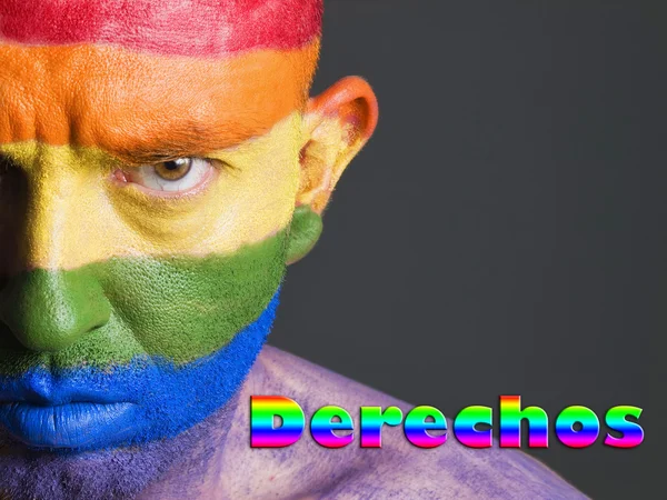 Hombre bandera gay y serio. heslo "derechos" — Stock fotografie