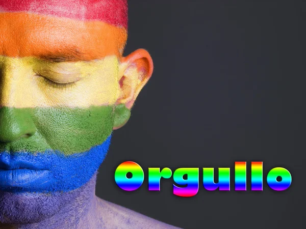 Hombre bandera gay y ojos cerrados. Concepto de orgullo. —  Fotos de Stock