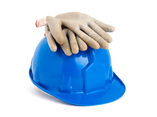 Construction helmet and gloves isolated on white — Stock Photo, Image