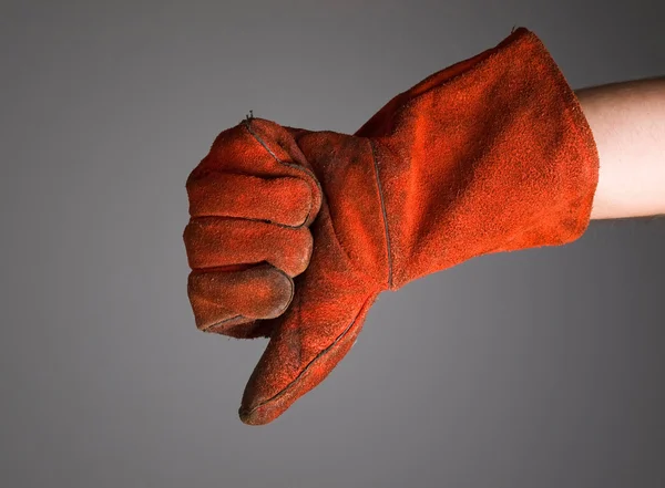 Hand drückt Negativität mit Schweißhandschuh aus — Stockfoto