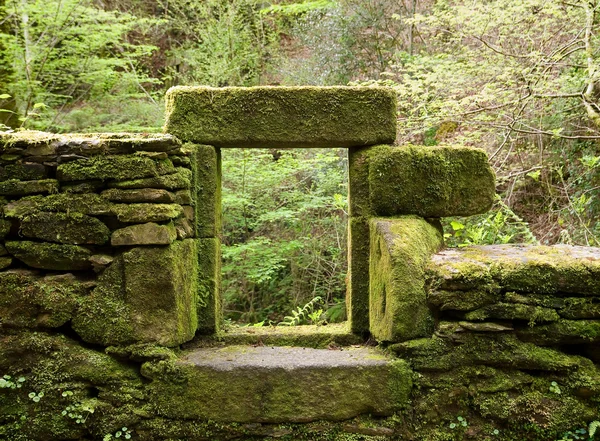 Window frame in a house in ruins — Stock Photo, Image