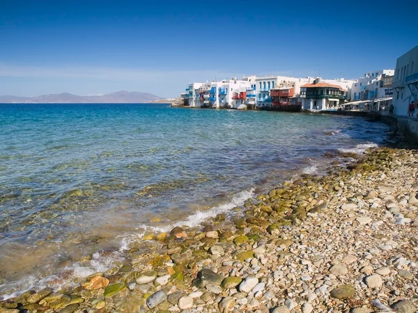Pequena Veneza e praia em Mykonos — Fotografia de Stock