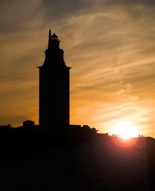 Herkül Kulesi (fener) siluet, la coruna, Galiçya, spai