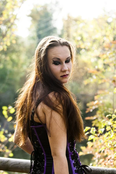 Gothic girl in the wood — Stock Photo, Image