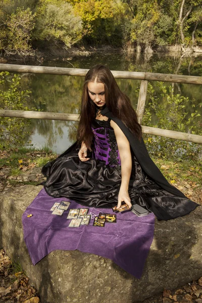 Gothic girl in the wood — Stock Photo, Image