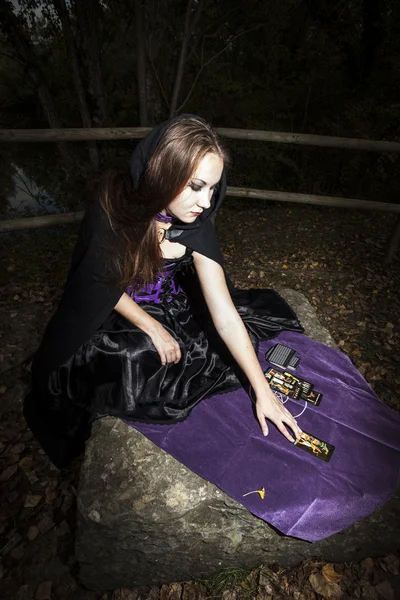 Gothic girl in the wood — Stock Photo, Image