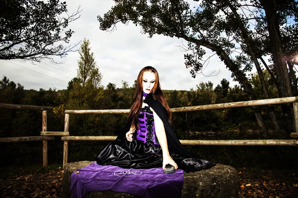 Gothic girl in the wood — Stock Photo, Image