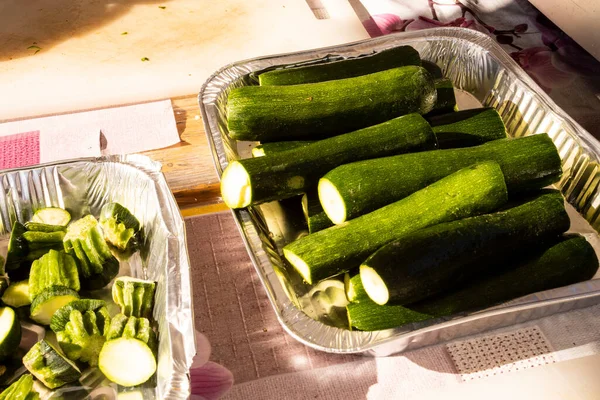 Clean Raw Zucchini Ready Prepared Cooked Grill Festival — Stock Photo, Image