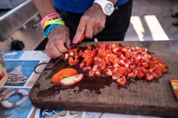 Preparation Red Tomatoes Festival Summer Carnival Muggia Trieste Italy — Stock fotografie