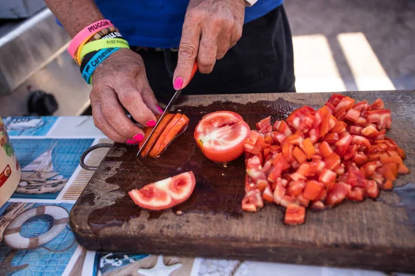 Preparation Red Tomatoes Festival Summer Carnival Muggia Trieste Italy — Stock Photo, Image