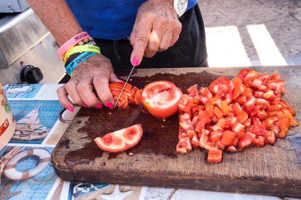 Preparation Red Tomatoes Festival Summer Carnival Muggia Trieste Italy — Fotografia de Stock