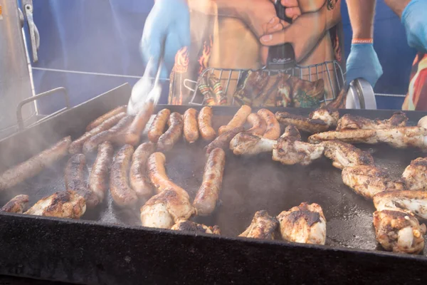 Preparation Mixed Grilled Meat Summer Carnival Muggia Trieste Italy — Fotografia de Stock