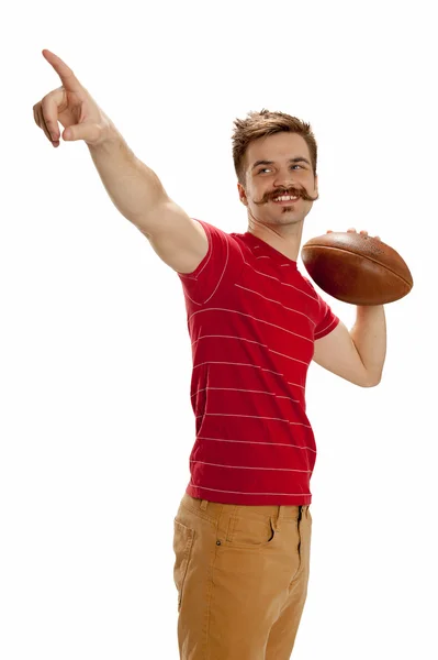Young casual football player pointing — Stock Photo, Image
