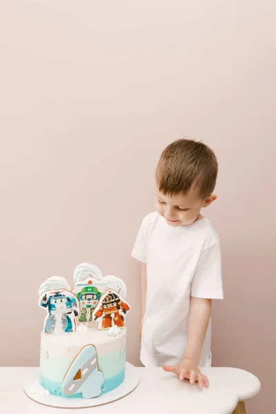 Красивый Мальчик Детский Торт День Рождения — стоковое фото