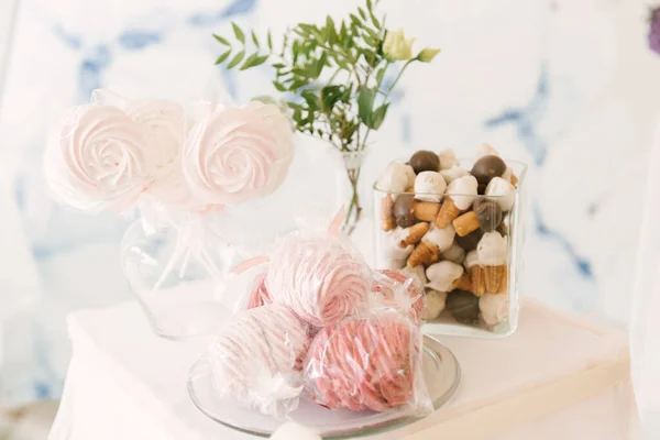 Krásná Cukrová Tyčinka Dekor Domácí Řemeslné Marshmallows Cupcakes — Stock fotografie