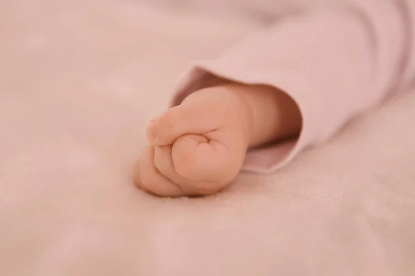 Small Hands Newborn Girl Light Background — Stock Photo, Image