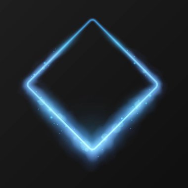 Parlayan pırıltılı kare çerçeve. Sihirli bulutlar neon etkisi. Neon çerçeve efekti, Bokeh ile parlayan parıltılar. Eps10 vektörü