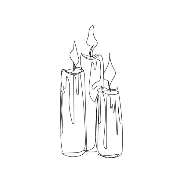 Bruciando, candele fuse una linea art. Disegno continuo di tema di Halloween, romanticismo, gotico. — Vettoriale Stock