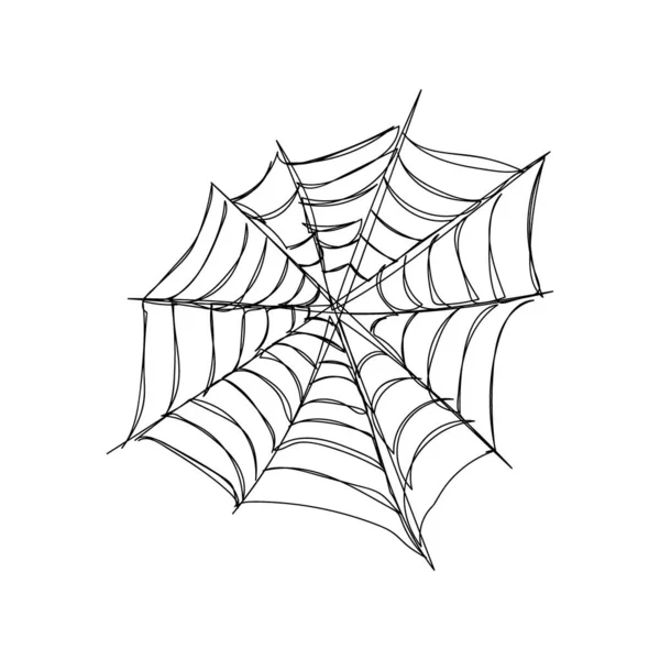 Redonda telaraña simétrica una línea de arte. Dibujo de línea continua del tema de Halloween, gótico, horrible, aterrador. — Vector de stock