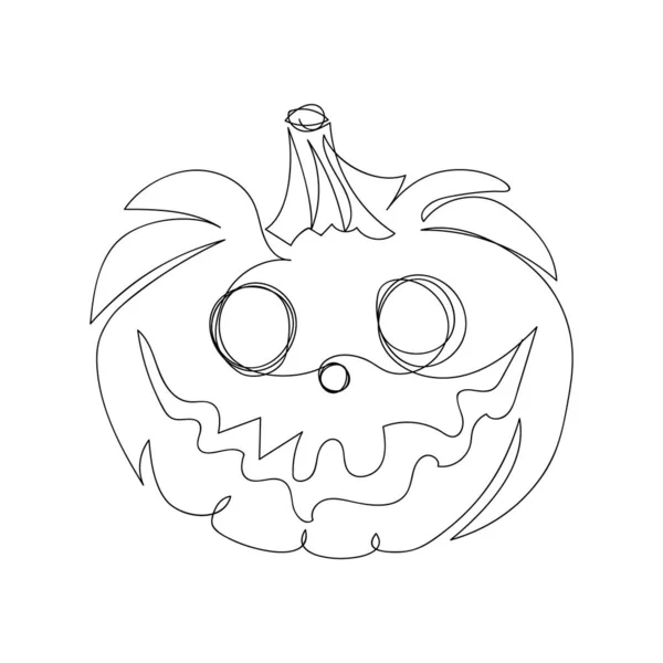 Pumpkin Jack uma linha de arte. Desenho de linha contínua de tema de Halloween, colheita, humor de outono, vegetal, horrível, sinal de outono. —  Vetores de Stock