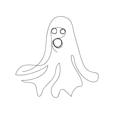 Huzursuz ruh bir satır sanat. Cadılar bayramı temasının aralıksız çizimi, sonbahar havası, korkunç, hayalet, cadılar bayramı kostümü. El çizimi vektör illüstrasyonu.