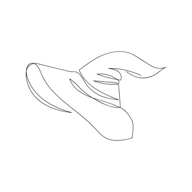 Cadı şapkası bir satır sanat. Cadılar bayramı temasının aralıksız çizimi, sonbahar havası, korkunç, performans, falcı, çingene, sihir niteliği, cadılar bayramı kostümü, büyü.