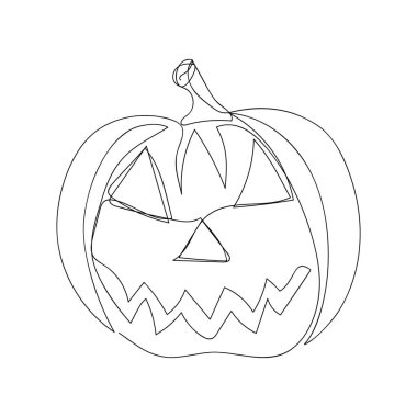 Korkunç balkabağı bir çizgi sanat eseri. Cadılar bayramı temasının aralıksız çizimi, hasat, sonbahar havası, korkunç, sebze, sonbahar işareti.