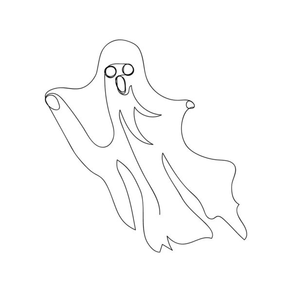 Phantom una línea de arte. Dibujo continuo de la línea del tema de Halloween, humor del otoño, alma horrible, inquieta, miedo, fantasma, espectro, aparición, disfraz de Halloween, hechizo. — Vector de stock