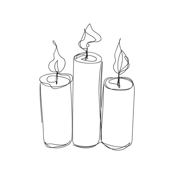 Зажигание ароматных свечей одна строка искусства. Непрерывный рисунок линии Хэллоуина тема, комфорт, романтика, готика. — стоковый вектор