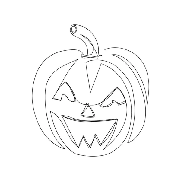 Citrouille avec visage sculpté une ligne art. Dessin au trait continu du thème d'Halloween, récolte, humeur d'automne, légume, signe d'automne. — Image vectorielle