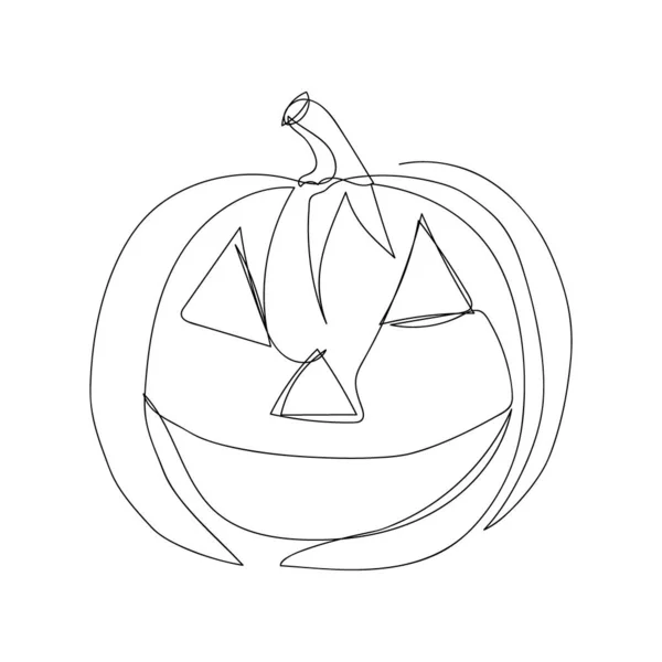 Calabaza de Halloween Jack una línea de arte. Dibujo de línea continua del tema de Halloween, cosecha, estado de ánimo de otoño, vegetal, signo de otoño. — Vector de stock