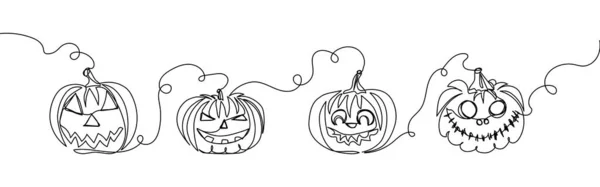 Effrayant halloween citrouilles une ligne art. Dessin au trait continu du thème d'Halloween, récolte, humeur d'automne, légume, signe d'automne. — Image vectorielle