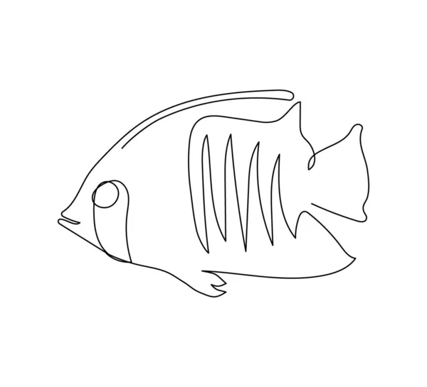 ゼブラソマxanthurum, veliferum,天使の魚, surgeonfish連続線画.エキゾチックな熱帯魚、魚介類の一つのラインアート. — ストックベクタ