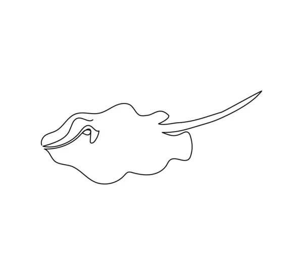 Stingray魚、海狐連続線画。捕食魚、魚介類、海洋動物の一本の線画. — ストックベクタ