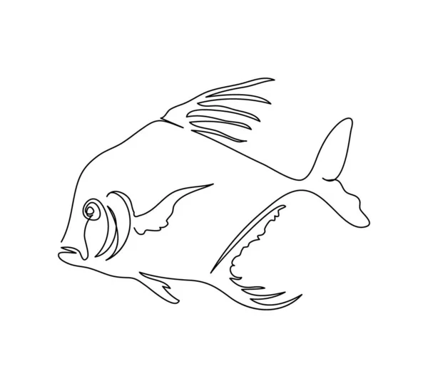 Kusmuk balığı, gümüş ay balığı, sürekli çizgi çizimi. Bir sıra balık, deniz ürünleri.. — Stok Vektör