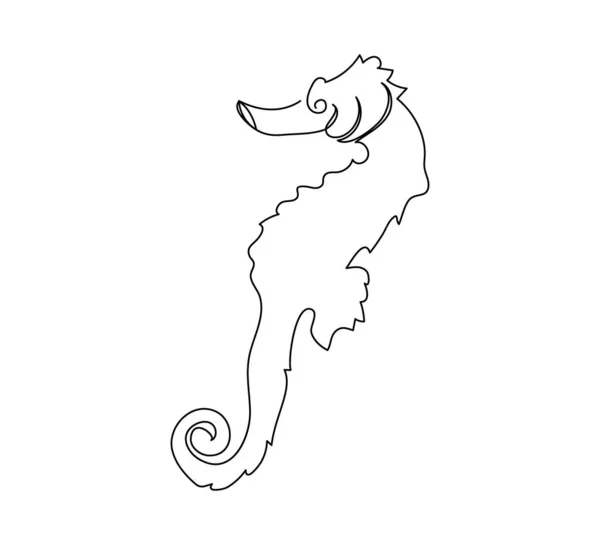 Cavalo marinho, hipocampo guttulatus desenho de linha contínua. Uma linha de arte de peixes, syngnathidae, animal marinho. — Vetor de Stock