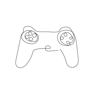 Oyun denetleyicisi sürekli çizgi çizimi. Bir satır ev aleti, video oyunu, kontrol, joystick, oyun, eğlence.