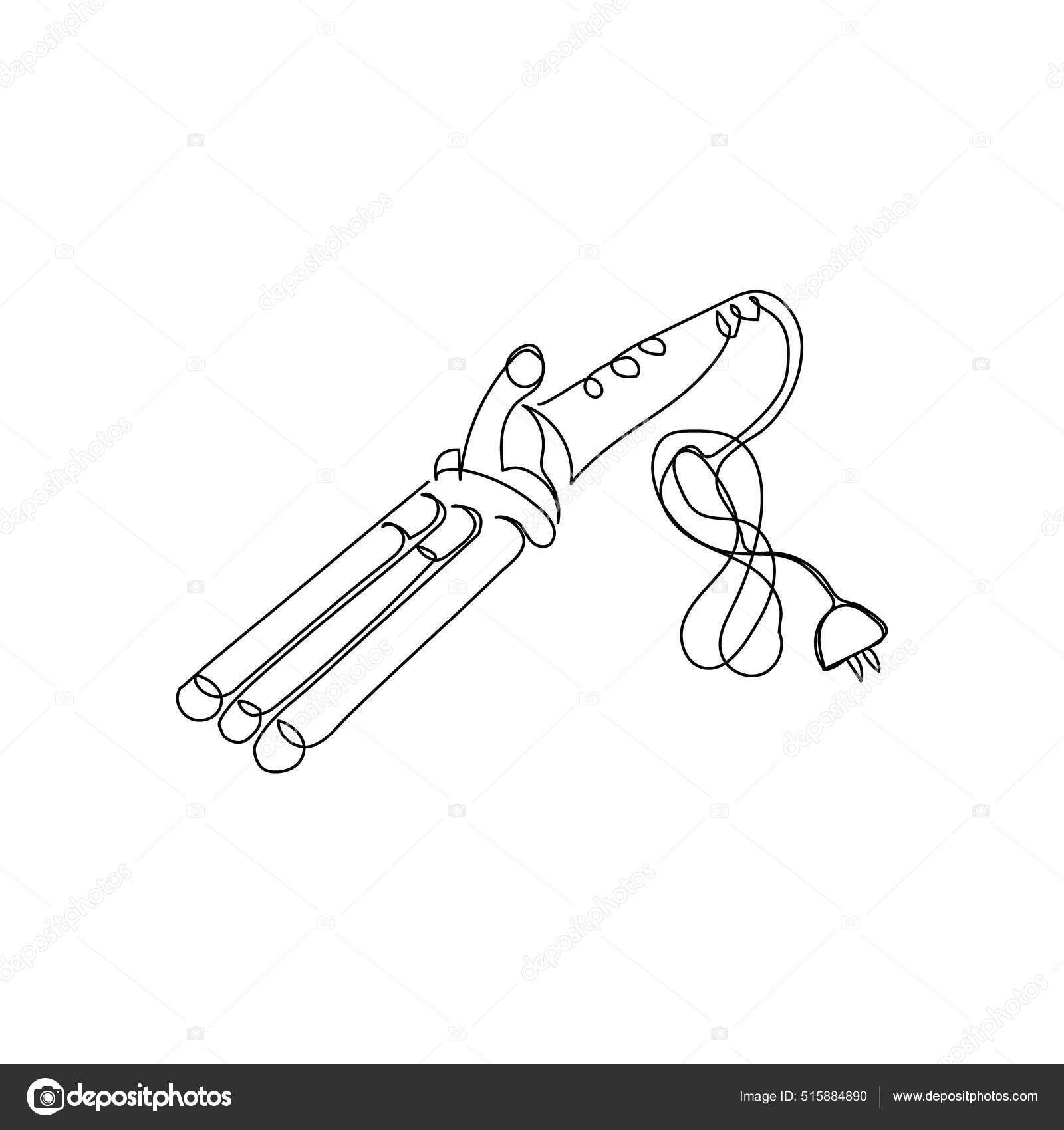 Triple-Barrel curling iron continuous line One line art