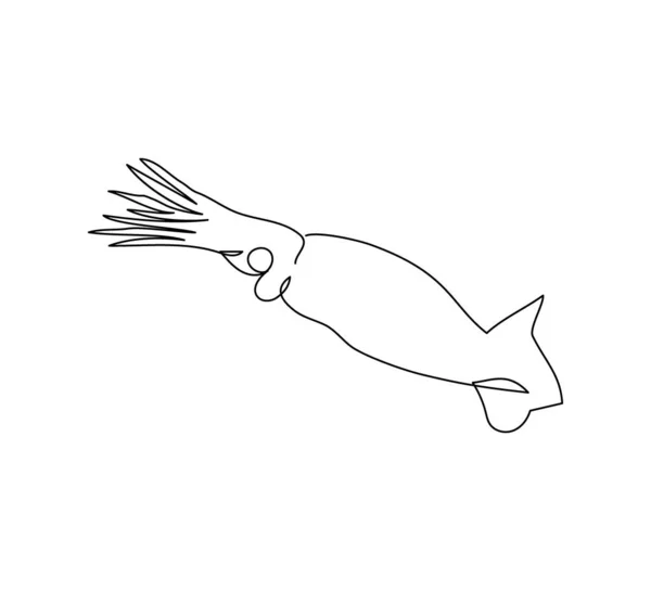 Calamar, molusco continuo dibujo de línea. Arte de una línea de pescado, mariscos, animales marinos. — Archivo Imágenes Vectoriales