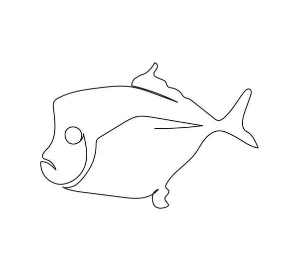 Peces Vomer, peces luna plateados, miradas hacia abajo, selene dibujo de línea continua. Arte de una línea de pescado, mariscos. — Vector de stock