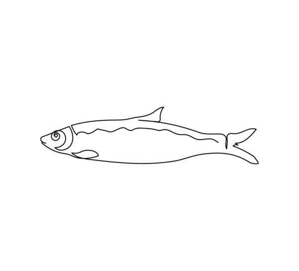 Pacífico, arenque atlántico, clupea pallasii dibujo de línea continua. Arte de una línea de pescado, mariscos. — Vector de stock