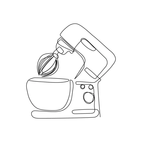 Ständer Mixer kontinuierliche Linienzeichnung. Eine Linie Kunst von Haushaltsgeräten, Küche, Elektrik, Küchenmaschine, Küchenbesen, Spar. — Stockvektor