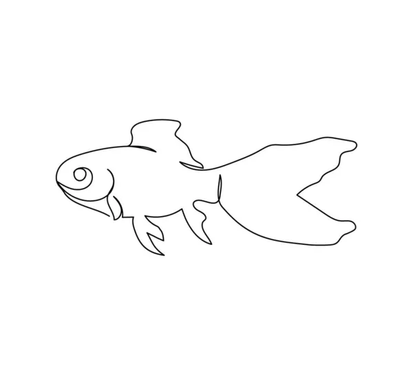 Chinese crucian karper, goudvis, fantail continue lijn tekening. Een lijn kunst van zoetwatervis, zeevruchten. — Stockvector
